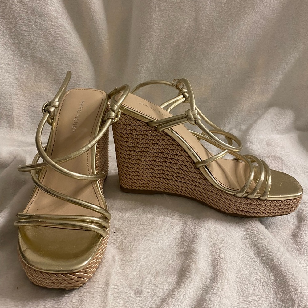 Gold wedge heels